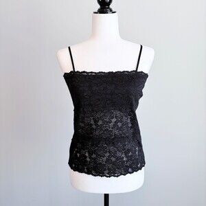 Y2K Mariposa Lace Tank Square Neckline Cami Dark Romantic Long Black Size XL